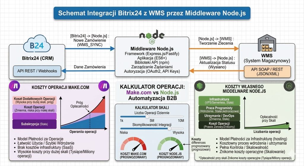 Kalkulator kosztów operacji Make.com vs Node.js automatyzacja B2B